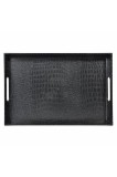Tavă decorativă de servire cu m&acirc;nere, neagră, 38x25x2cm, dreptunghiulară, plastic