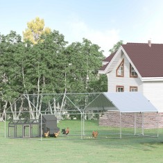 PawHut Cotet Mare pentru Gaini din Metal Galvanizat, Incinta cu 3 Camere, Casuta pentru Pasari de Curte cu Copertina Rezistenta la UV si Apa pentru Cu foto