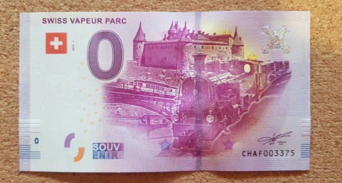 !!! RARR : 0 EURO SOUVENIR - ELVETIA , SWISS VAPEUR PARC = TRENURI IN MINIATURA - 2017.1 - UNC // NU TRIMIT PRIN CURIER