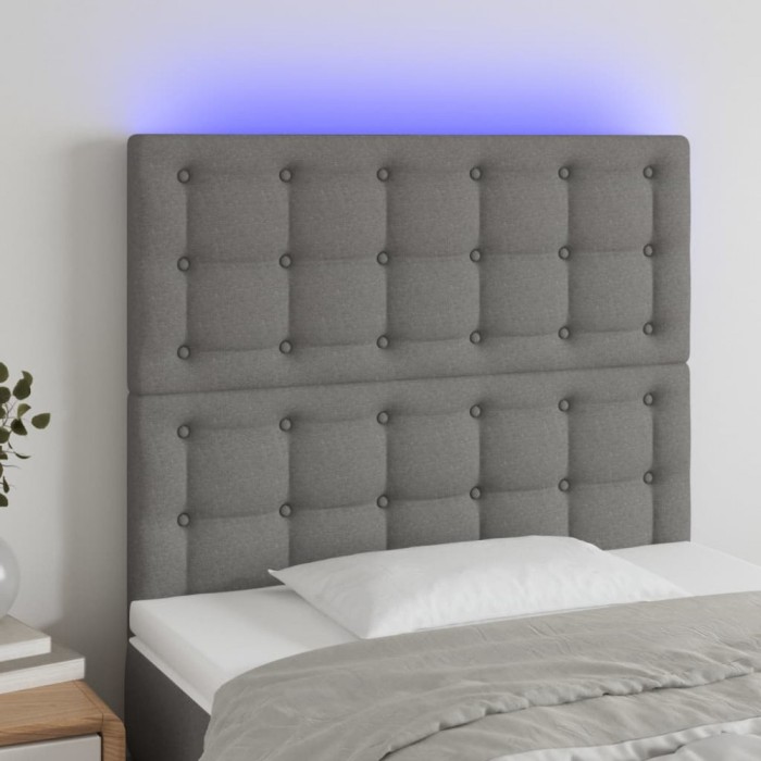 vidaXL Tăblie de pat cu LED, gri &icirc;nchis, 80x5x118/128 cm, textil 3122833