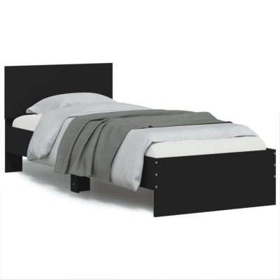 vidaXL Cadru de pat cu tăblie și lumini LED, negru, 75x190 cm foto