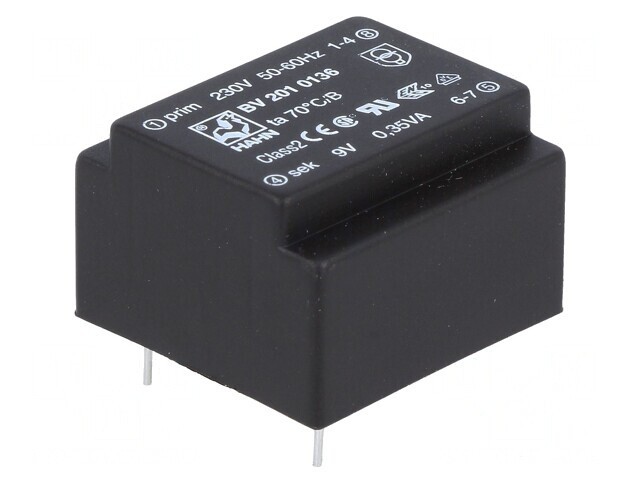 Transformator &icirc;ncapsulat 0,35VA 230V 9V 39mA PCB