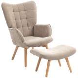 HOMCOM Fotoliu cu Taburet din Catifea cu Model Crestat , Spătar &Icirc;nalt și Brațe, 72x80x101 cm, Bej | Aosom Romania