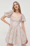Bardot rochie din bumbac culoarea violet, mini, evazată