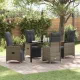 VidaXL Set de dining pentru grădină cu 5 piese și perne gri din ratan poly