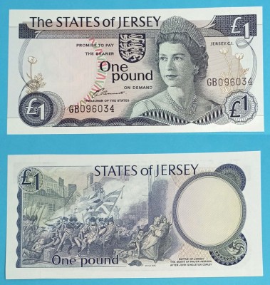 Insula Jersey 1 Pound 1976 &amp;#039;Batalia pentru Jersey&amp;#039; UNC serie: GB096034 p#11 foto