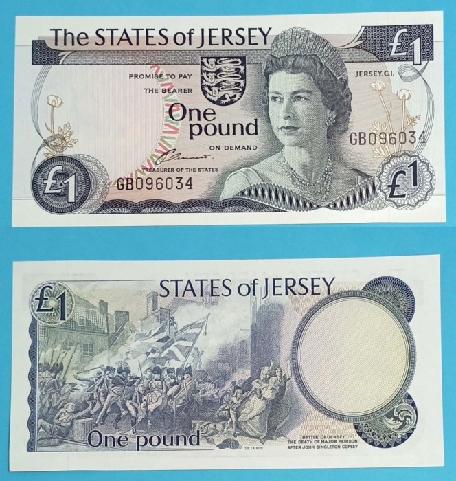 Insula Jersey 1 Pound 1976 &#039;Batalia pentru Jersey&#039; UNC serie: GB096034 p#11