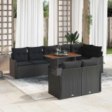 Set de Canapea de Grădină cu 9 piese cu perne Ratan Poliratan Negru Acacia