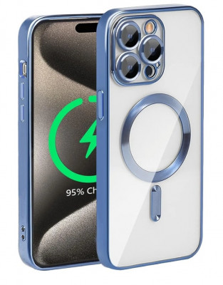 Huse silicon cu incarcare magetica wireless pentru Iphone 15 Pro Albastru foto