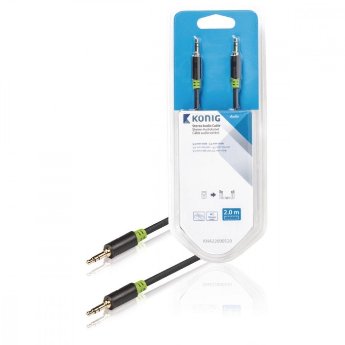 Cablu audio ecranat Jack Stereo 3.5 mm tata-tata 2m gri Konig