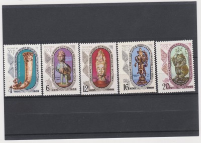 rusia 1969 EXPONATE DE LA MUZEUL DE ARTA ORIENTALA -MOSCOVA serie 5 timbre MNH foto