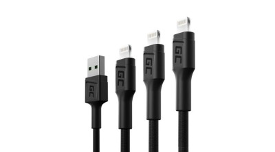 Green Cell 3x Cablu de date și &amp;icirc;ncărcare GC Ray USB - Lightning 30cm, 120cm, 200cm pentru iPhone, iPad, iPod, &amp;icirc;ncărcare rapidă cu LED alb foto