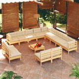 vidaXL Set de mobilier de grădină &amp; perne 14 piese crem lemn masiv pin 3096893