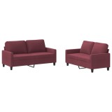 Set canapea cu perne, 2 piese, rosu vin, material textil