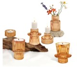 Cumpara ieftin Set suporturi de lumanari Tealight Stalp- portocaliu , sticla groasa cu efect prisma, design elegant pentru nunta si decor masa - Copie