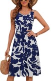 Fustă de vară fără m&acirc;neci pentru femei, model A, lungime p&acirc;nă la genunchi, talie elastică, respirabilă &ndash; floral