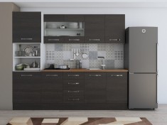 Bucatarie Laura 240, Soldat, Cu vitrina, Wenge, Blat termic nuc