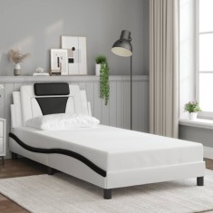 vidaXL Cadru de pat cu tăblie alb și negru 100x200cm piele artificială