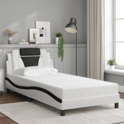 vidaXL Cadru de pat cu tăblie alb și negru 100x200cm piele artificială foto
