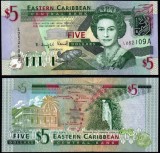 INSULELE CARAIBE █ ANTIGUA █ bancnota █ 5 Dollars █ 2003 █ P42a █ UNC █ PESTE_2000_BANCNOTE_UNC_AICI █