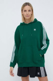 Cumpara ieftin Adidas Originals bluză 3-Stripes Hoodie OS femei, culoarea verde, cu glugă, cu imprimeu, IN8400