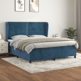 Cumpara ieftin Pat box spring cu saltea, albastru &icirc;nchis, 160x200 cm, catifea