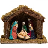 Decorațiune Crăciun, Iesle, 6 Figurine, Porțelan, Lemn, 17x8x13cm, Multicolor, Oem