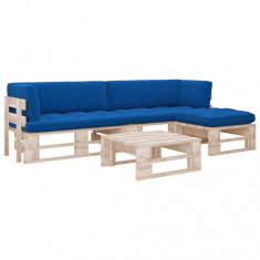 vidaXL Set mobilier din paleți cu perne, 4 piese, lemn de pin tratat foto