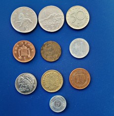 Lot 10 monede straine, romanesti și jetoane, circulate conform foto 26E: Romania Spania Antilele Olandeze Lituania Bosnia Hertegovina Trinidad Tobago