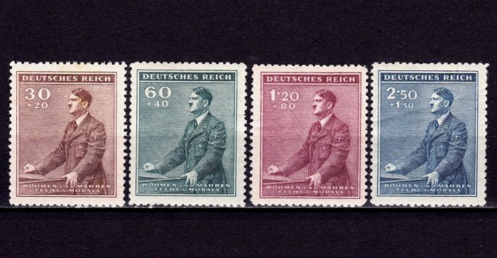 ✅ (S40) Germania Reich 1942 Protectorat Boemia ?i Moravia/ Aniversare 53 de ani Adolf Hitler ,serie Mi.85-88 , MNH/MH/mici defecte