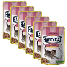 Happy Cat MEAT IN SAUCE Kitten &amp; Junior Land-Geflügel / Poultry 6 x 85 g