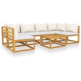 Cumpara ieftin Set mobilier gradina cu perne, 7 piese, crem, lemn masiv acacia