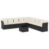 Set canapele de gradina cu perne, 10 piese, negru, poliratan
