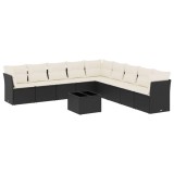 Cumpara ieftin Set canapele de gradina cu perne, 10 piese, negru, poliratan