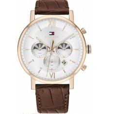 Tommy Hilfiger Evan Ceas Bărbătesc 44mm Cronograf Baterie cu Maro Curea din Piele