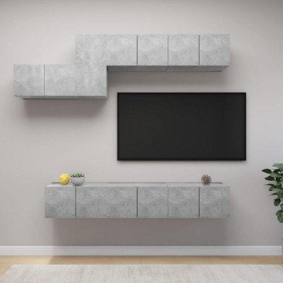 vidaXL Set de dulapuri TV, 7 piese, gri beton, lemn prelucrat foto