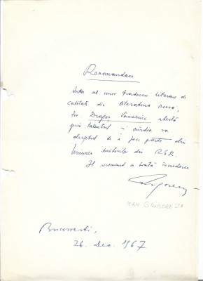 A3257N Document scris și semnat olograf de Ioan Grigorescu, 1967 foto