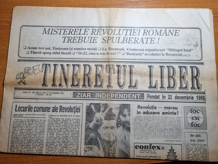 tineretul liber 21 decembrie 1992- 3 ani de la revolutie,misterele revolutiei