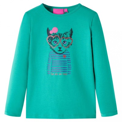 Tricou de copii cu m&amp;acirc;neci lungi, verde aprins, 128 foto