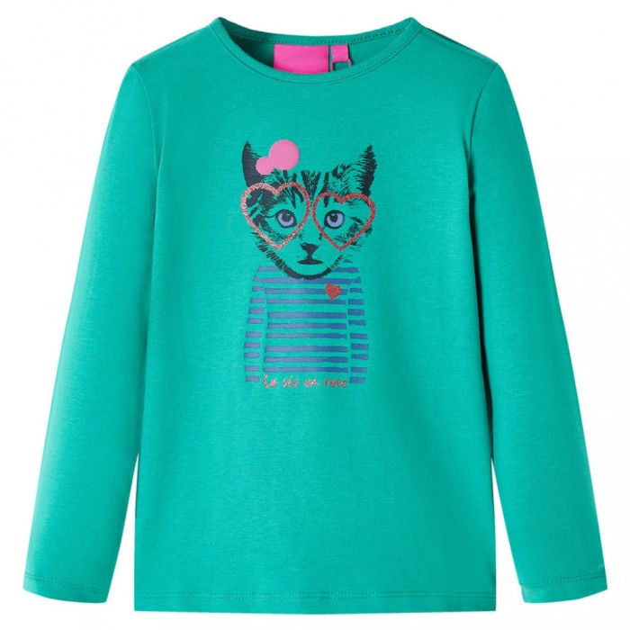 Tricou de copii cu m&acirc;neci lungi, verde aprins, 128