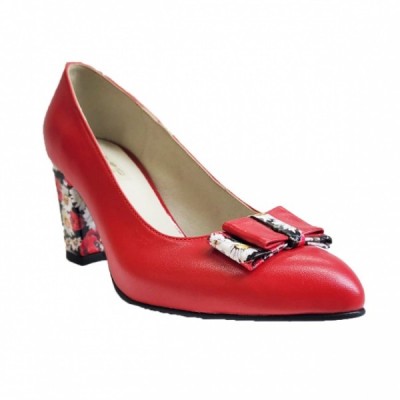 Pantofi eleganti dama, rosii, din piele naturala box, toc 6 cm - NA41R foto