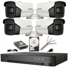 Kit supraveghere 8MP (4k) Hikvision 4 camere IR 80m Lentila 3.6mm DVR AcuSense 4 canale Smart Playback HDD 2 TB Accesorii SafetyGuard Surveillance