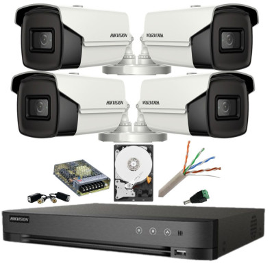 Kit supraveghere 8MP (4k) Hikvision 4 camere IR 80m Lentila 3.6mm DVR AcuSense 4 canale Smart Playback HDD 2 TB Accesorii SafetyGuard Surveillance foto
