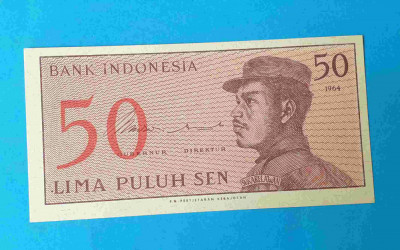 Bancnota Indonezia 50 Lima Puluh Sen 1964 - serie XYS 093303 - UNC Superba foto