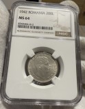 200 Lei 1942 Argint, Romania, NGC MS64, grad greu de prins