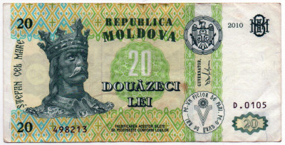 Bancnotă 20 lei NECIRCULATĂ - Republica Moldova, 2010 foto