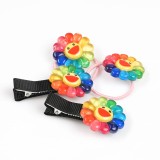 Set accesorii de par cu flori curcubeu si chip vesel