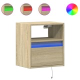 Cumpara ieftin Noptiere montate pe perete cu lumini LED, 2 buc., stejar sonoma