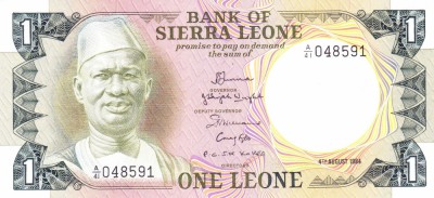 Bancnota Sierra Leone 1 Leone 1984 - P5e UNC foto