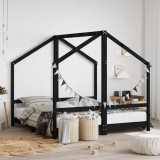 Cadru Pat Copii vidaXL Negru, Lemn Masiv Pin, 2x(80x160)cm, Patut Montessori, +4 Ani, Sigur